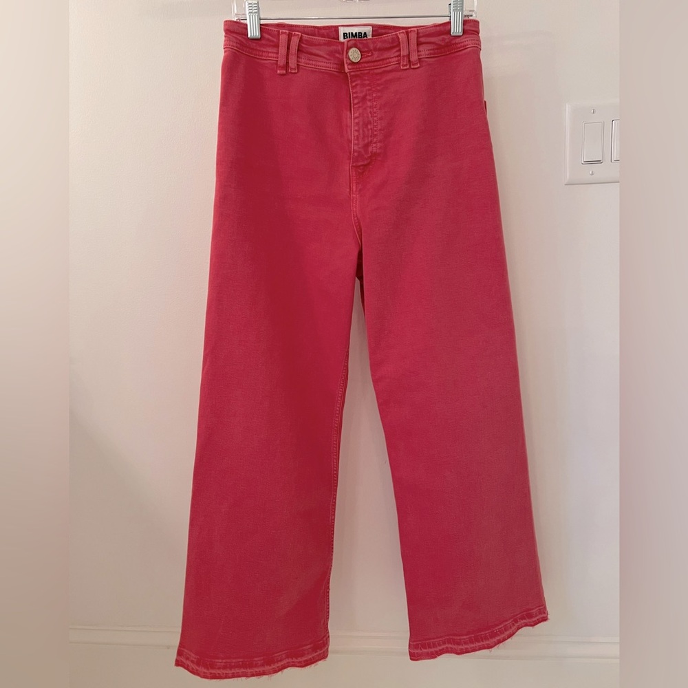 NWOT Bimba y Lola coral pink cropped high-rise wide-leg jeans